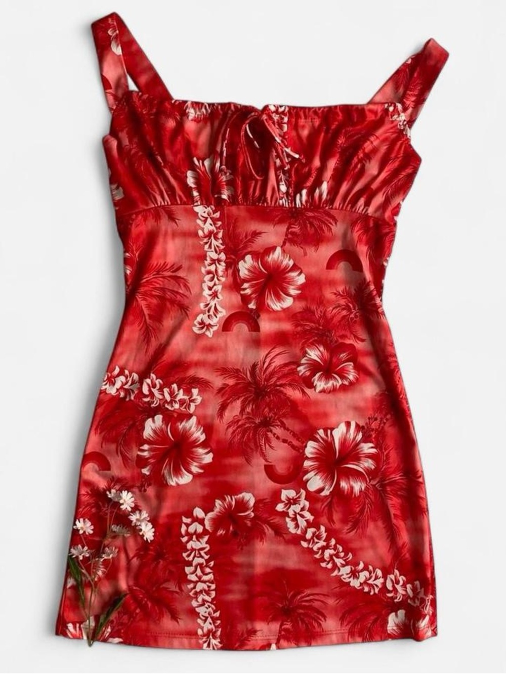 Vintage Y2K red Hawaiian print floral mini dress